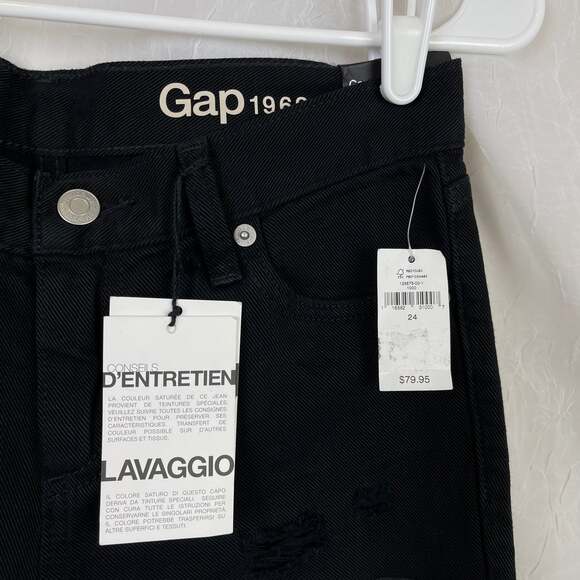 🌞 NWT Gap 1969 Black Ripped Girlfriend Denim Jeans 24r Distressed Rolled Cuff - Picture 4 of 12
